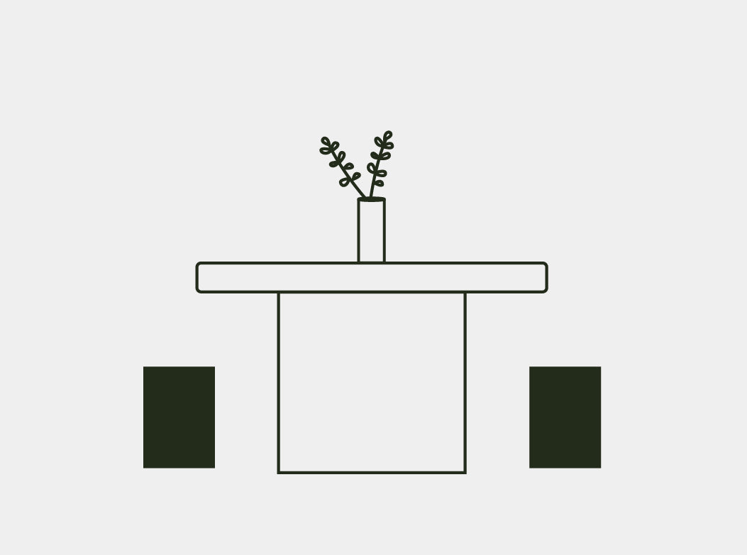 A line vector illustration of the Sahara Concrete Side Table being used as stools next to the Tuscan Concrete Dining Table.