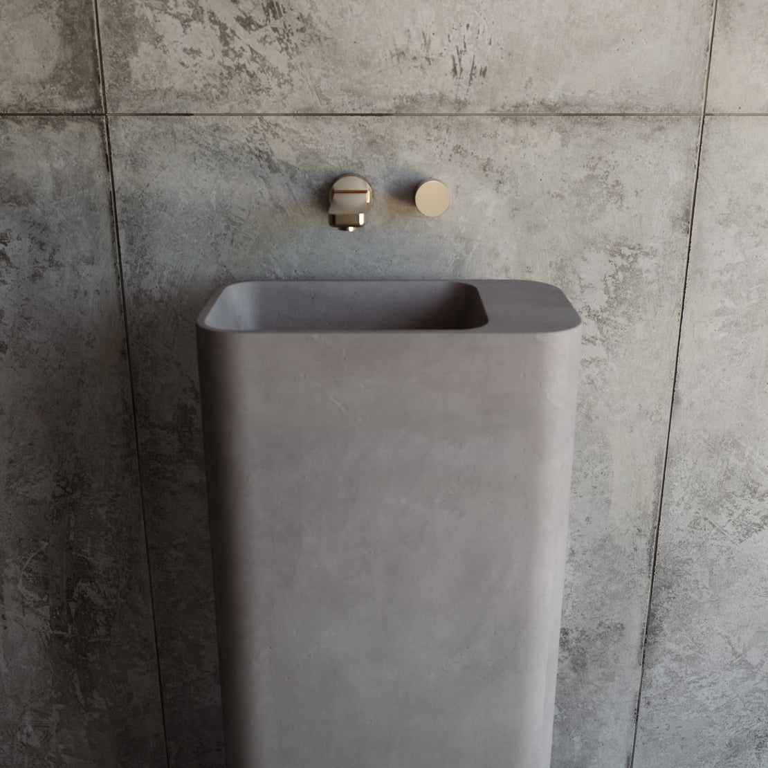 The Aries Concrete Pedestal Basin in an industrial style bathroom space.