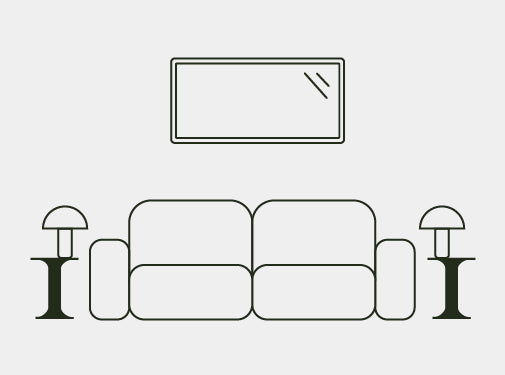 A line illustration of the Alpine Concrete Side Table used as side tables next to a couch.