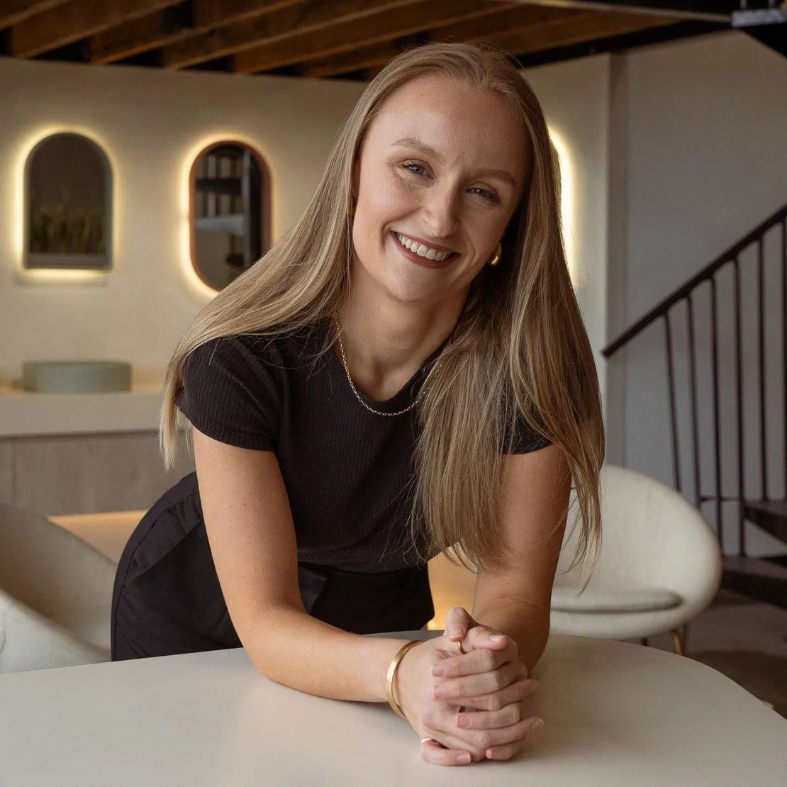 A Blend Concrete Design team member in the Blend showroom.