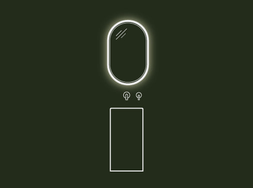 A line drawing icon of the Lunar Concrete LED Mirror paired with an Aurora Concrete Basin. 