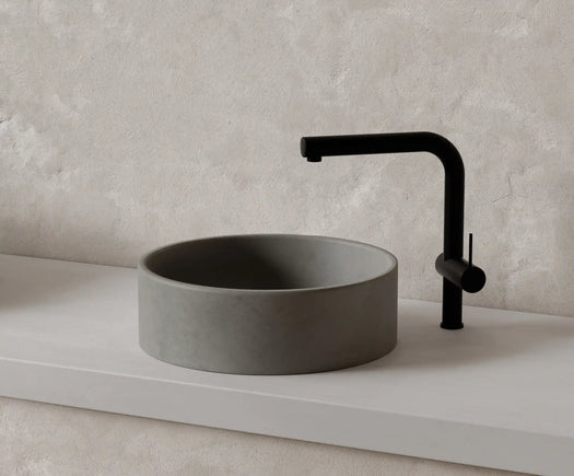 Granite Grey Comet Concrete Basin in a minimalist rendered bathroom