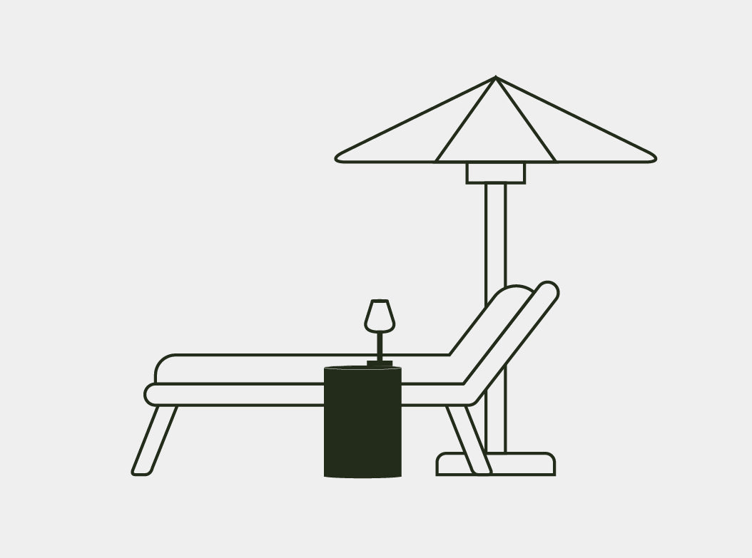 A line illustration of the Alpine Concrete Side Table next to a sun lounge.