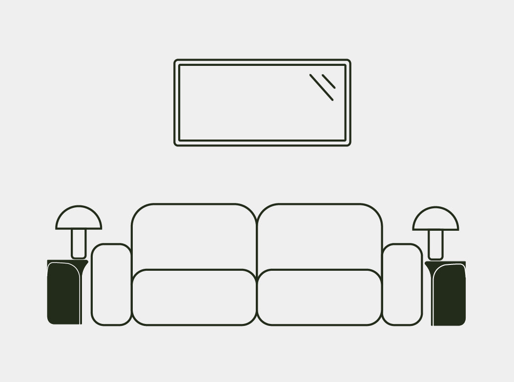 A line illustration of the Isle Concrete Side Table used as side tables next to a couch.