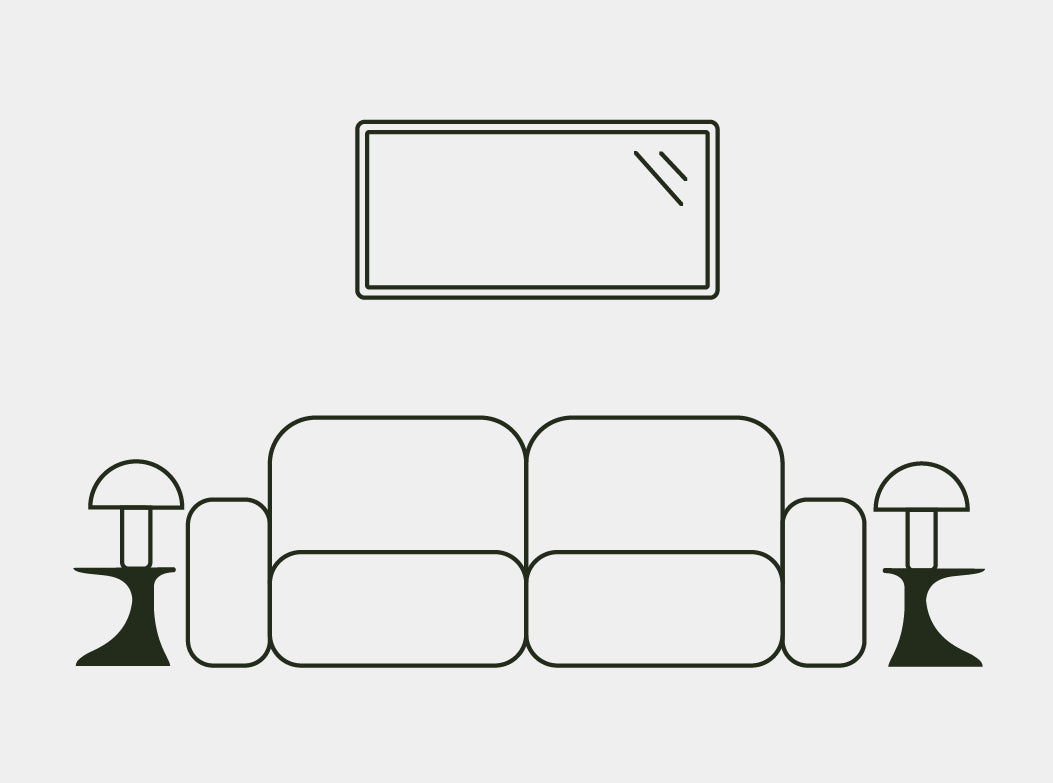 A line illustration of the Oasis Concrete Side Table used as side tables next to a couch.