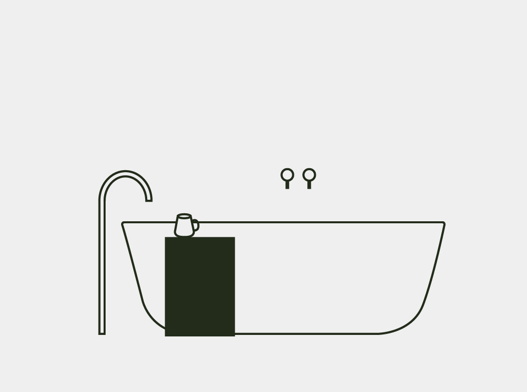 A line illustration of the Dune Concrete Side Table next to a bath with a mug resting on top.