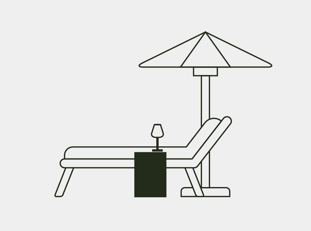 A line illustration of the Sahara Concrete Side Table next to a sun lounge.