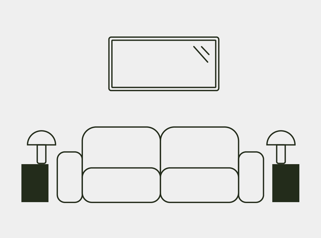 A line illustration of the Sahara Concrete Side Table used as side tables next to a couch.