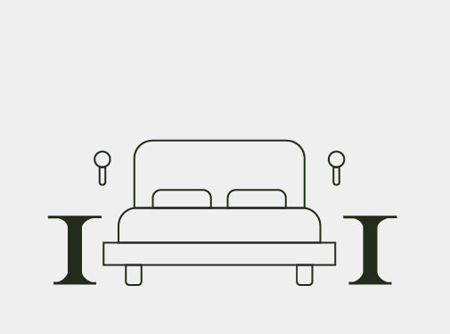 A line illustration of the Alpine Concrete Side Table used as a bed side table either side of a bed.