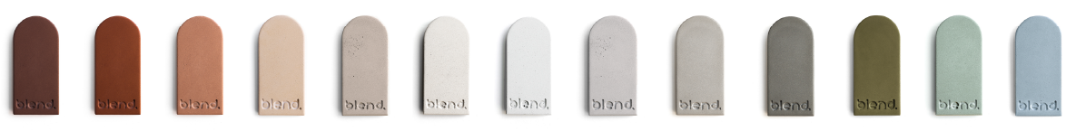 13 concrete colour samples in a line 
